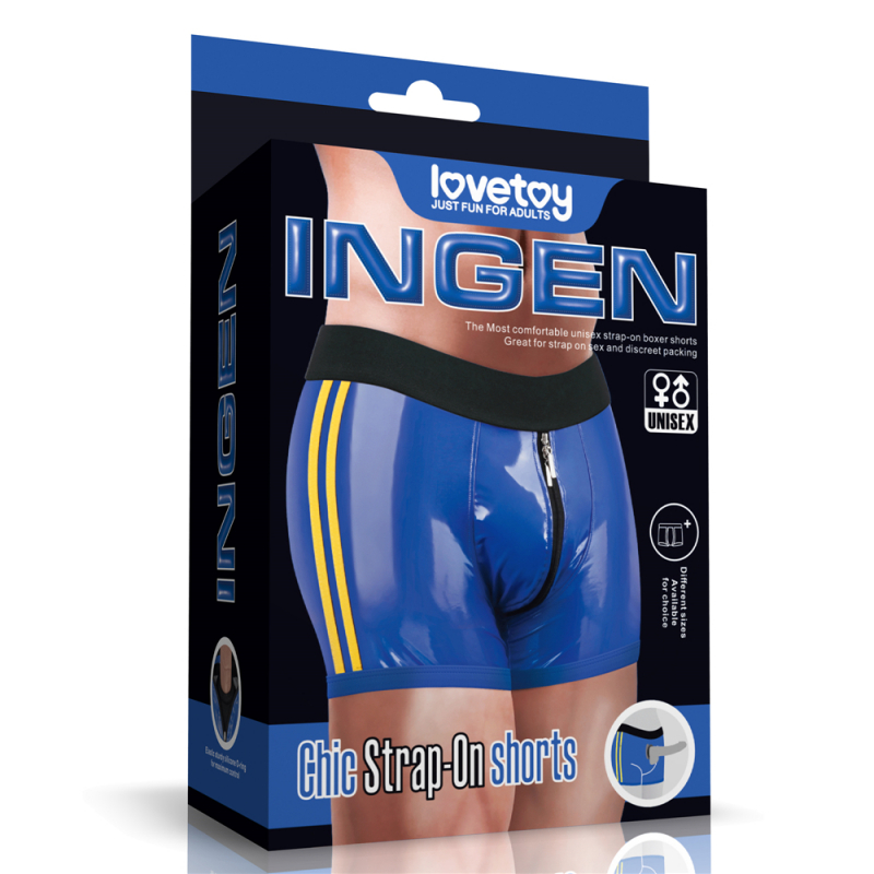 Трусики для страпона с молнией "Lovetoy Ingen" синий винил, унисекс, XS/S 